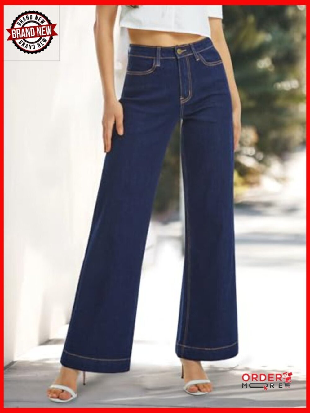 High Waist Wide Leg Flare Jeans Stretch Tummy Control Denim Pants 30 Inseam - Picture 2 of 7